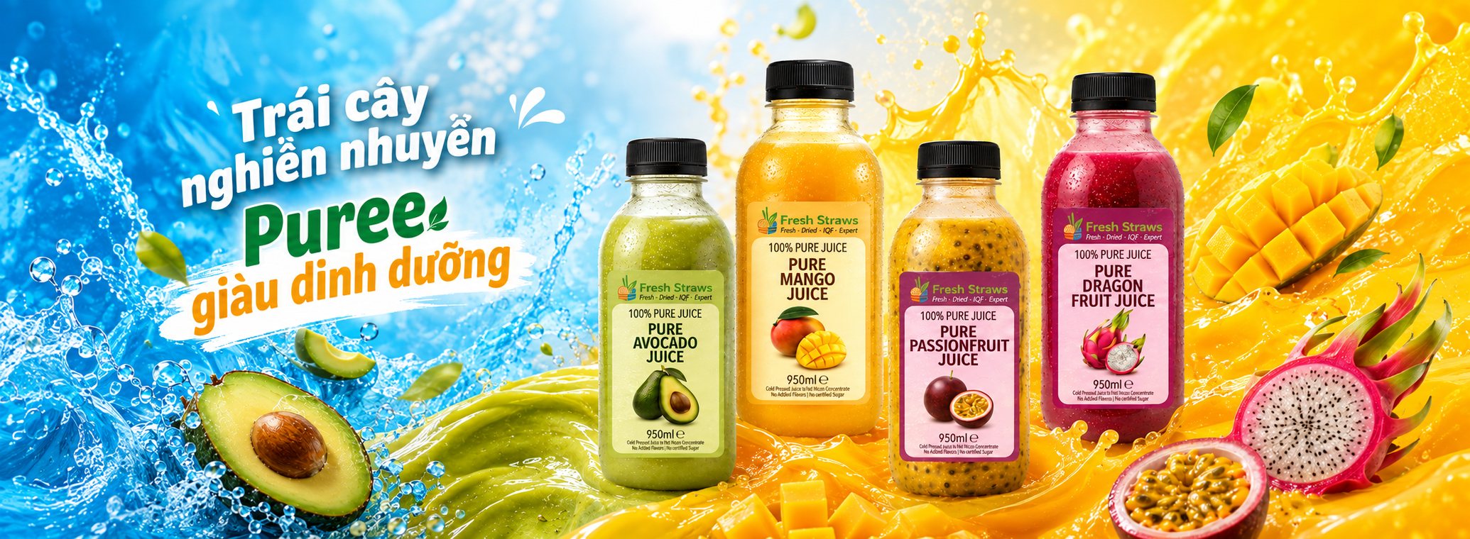 Trái cây nghiền nhuyễn Puree Fresh Straws — giàu dinh dưỡng